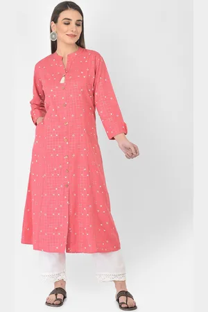 Pistaa Women Pink & White Floral Checked Kurta