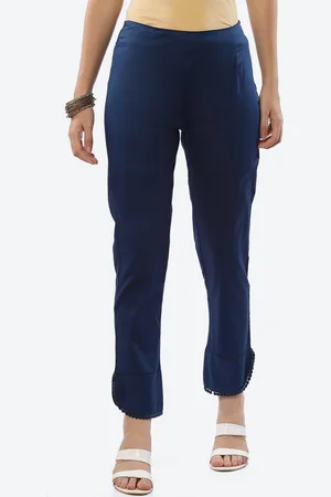 Rangriti Women Navy Blue Smart Slim Fit High-Rise Trousers