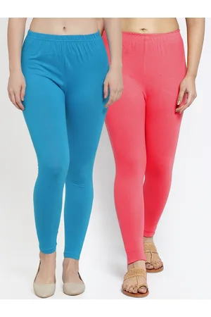 Jinfo Women Pack Of 2 Blue & Peach Solid Ankle Length Leggings