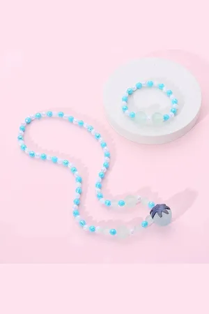 EL REGALO Girls Blue Beaded Necklace Bracelet Jewellery Set