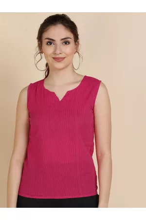 Sangria Women Pink Solid Sleeveless Pure Cotton Top