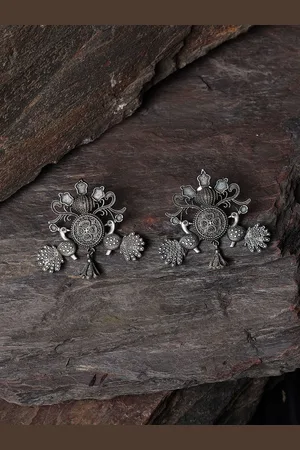Jazz and Sizzle Women Silver-Toned Peacock Shaped Studs Earrings