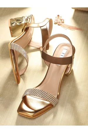 Elle Copper-Toned copper Block Sandals