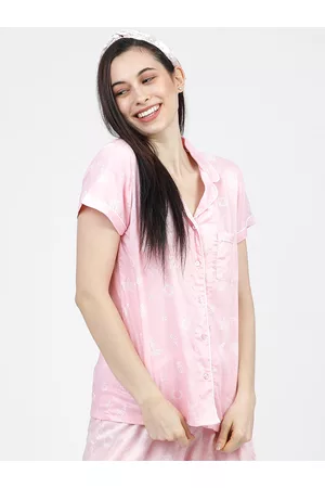 Tokyo Talkies Women Pink & White Printed Sleep Shirt