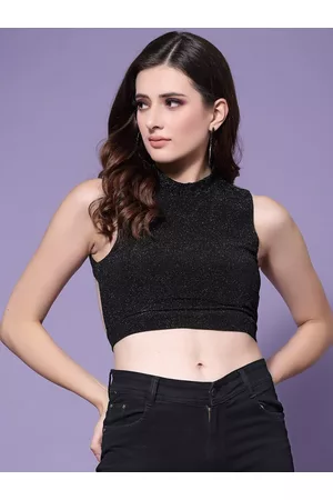 KASSUALLY Women Black Styled Back Crop Top