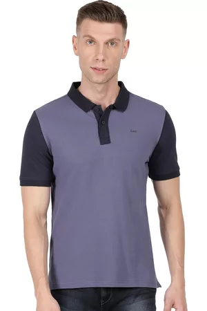 Lee Men Blue & Black Colourblocked Polo Collar Slim Fit T-shirt