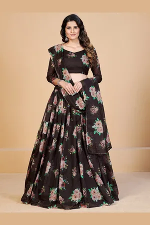 SHOPGARB Brown & Pink Printed Semi-Stitched Lehenga & Unstitched Blouse With Dupatta