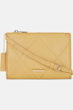 Pantaloons Yellow PU Structured Sling Bag with Quilted
