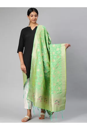 Mimosa Green & Gold-Toned Woven Design Dupatta