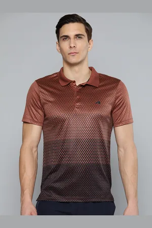 Alcis Men Brown & Black Printed Polo Collar Slim Fit Running T-shirt