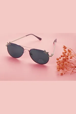 Carlton London Girls Black Lens & Silver-Toned Aviator Sunglasses with UV Protected Lens