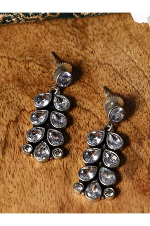 Veni Women Silver-Plated & White Contemporary Drop Earrings