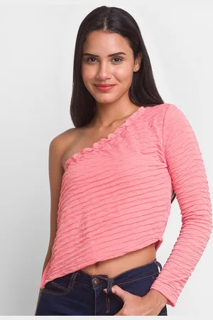 Globus Coral Striped Smocked Crop Top