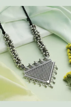 Priyaasi Silver-Toned German Silver Silver-Plated Oxidised Necklace