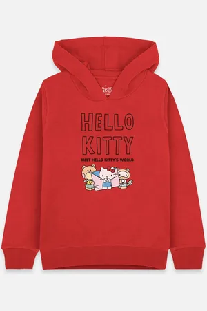Kidsville Girls Red Hello Kitty Printed Hooded Sweatshirt