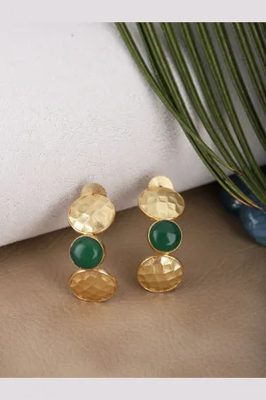 Berserk Gold-Toned & Green Contemporary Drop Earrings