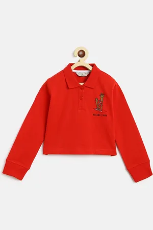 TALES & STORIES Girls Red Polo Collar T-shirt