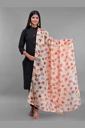 Apratim Women Peach-Coloured & Red Floral Printed Dupatta