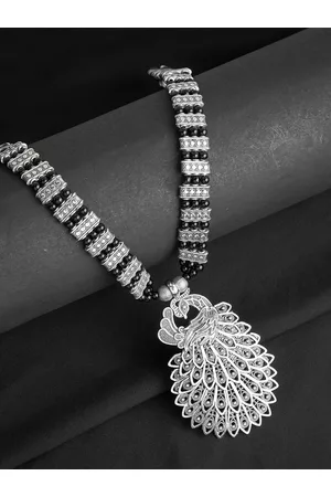 DEEBACO Silver-Toned Silver Silver-Plated Oxidised Necklace