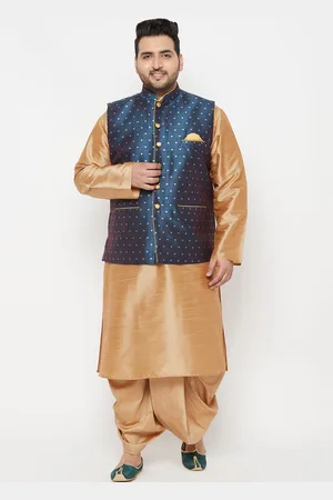 Vastramay Men Rose Gold Yoke Design Layered Top with Dhoti Pants