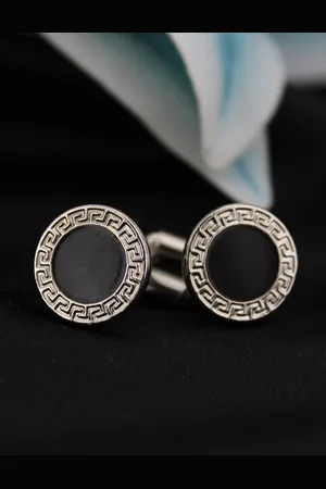 Kavove Men Black & Silver-Toned The Bridgeway Door Cufflink