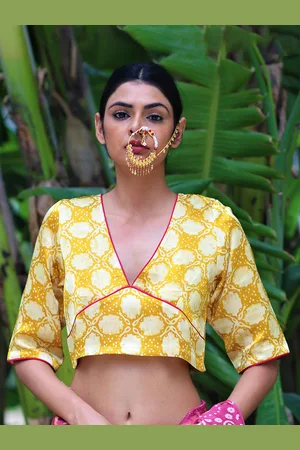 Chidiyaa Yellow Printed Saree Blouse