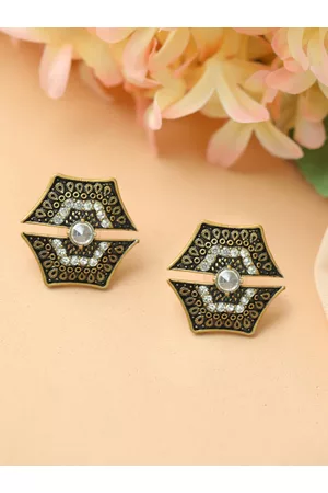 Priyaasi Gold-Toned & Black Contemporary Studs Earrings