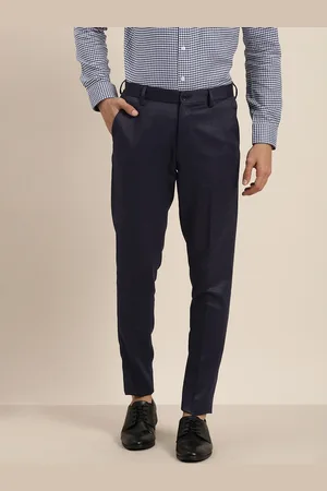 Invictus Men Navy Blue Textured Slim Fit Trousers
