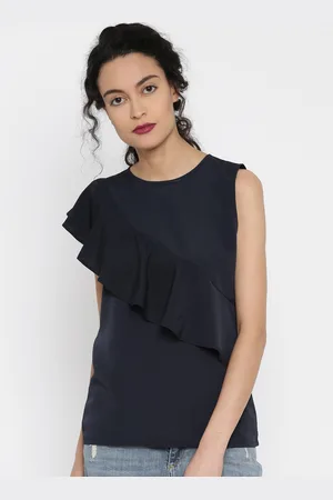Miss Chase Women Navy Ruffled Top