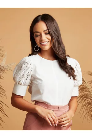 Styli Women Schiffli Puff Sleeves Top