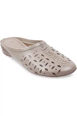 All Things Mochi Women Grey Mules with Laser Cuts Flats