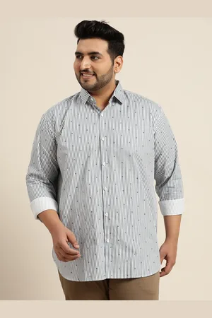 SOJANYA Men White & Charcoal Grey Classic Striped Pure Cotton Casual Shirt
