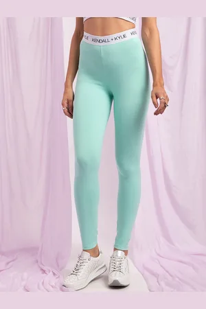 KENDALL + KYLIE Women Sea Green Solid High Waist Leggings