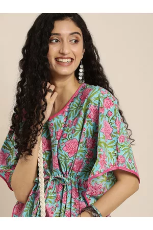 Taavi Women Floral Hand Block Print Legacy Pure Cotton Sustainable Kaftan Top