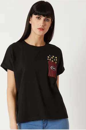Miss Chase Women Black Printed Round Neck T-shirt