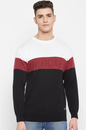 Duke Men White & Maroon Colourblocked Pullover