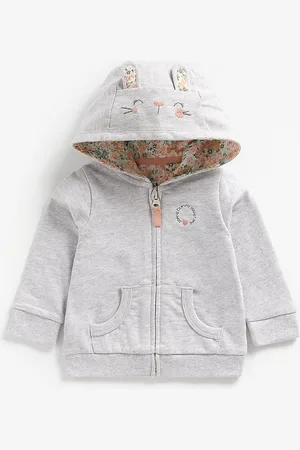 Mothercare Girls Grey 3D Bunny Ear Detailed Pure Cotton Hooded Sweatshirt