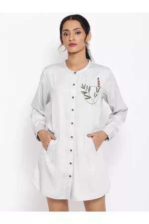 W Omen Grey & Green Viscose Rayon Tunic