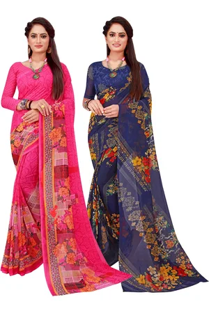 Kalini Magenta & Blue Printed Pure Georgette Saree Pack Of 2