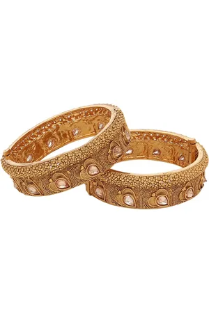 Adwitiya Collection Set Of 2 24CT Gold-Plated Beige Stone-Studded Bangles