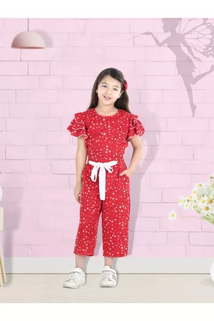 Cutiekins Girls Red & White Printed Basic Jumpsuit
