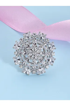 Fida Rhodium-Plated & White AD Studded Adjustable Finger Ring