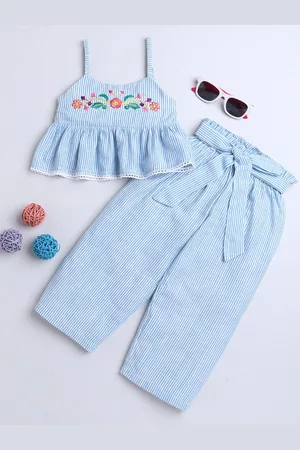 Knitting Doodles Girls White & Blue Striped Top with Pyjamas