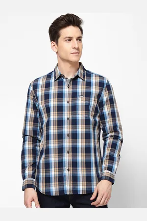 Wrangler Men Blue Checked Regular Fit Casual Shirt