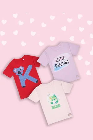 Tossido Kids Pack of 3 Typography Printed Pure Cotton T-shirt