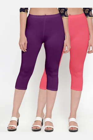 Jinfo Set of 2 Women Pink & Purple Super Combod Cotton Lycra Capri