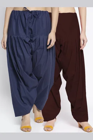 Jinfo Women Pack Of 2 Navy Blue & Brown Loose Fit Solid Cotton Salwars