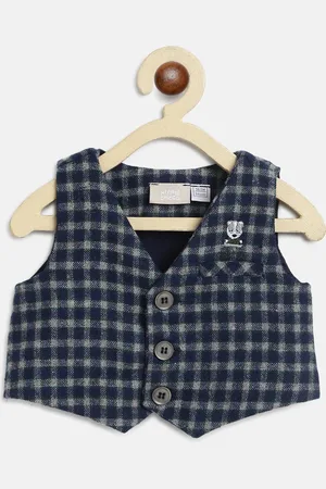 chicco Boys Navy Blue Grey Checked Crop Tailored Jacket