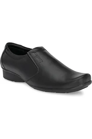 John Karsun Men Black Solid Leather Formal Slip-Ons