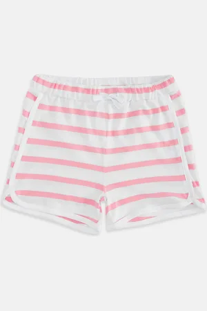 Pantaloons Girls Pink Striped Cotton Shorts